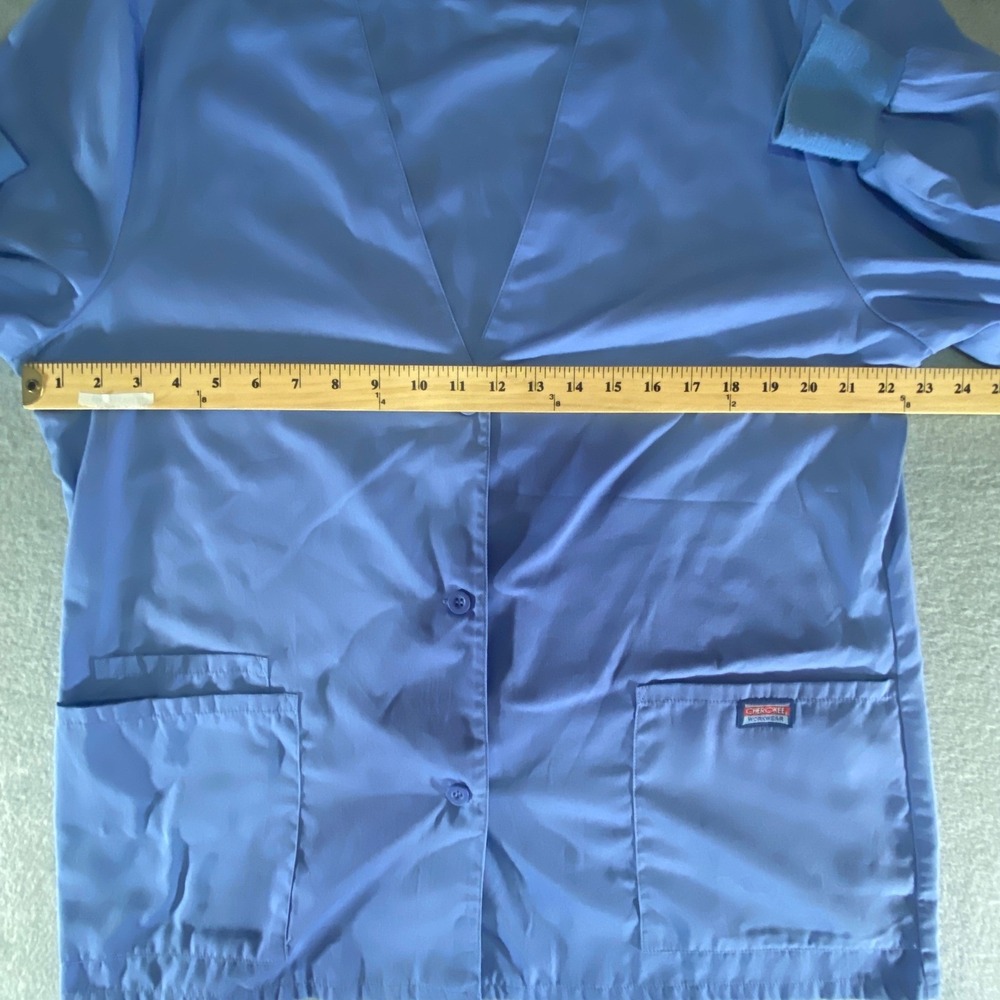 Cherokee Workwear Blue Scrub Jacket Button Front Long Sleeve Pockets Large - Picture 6 of 9